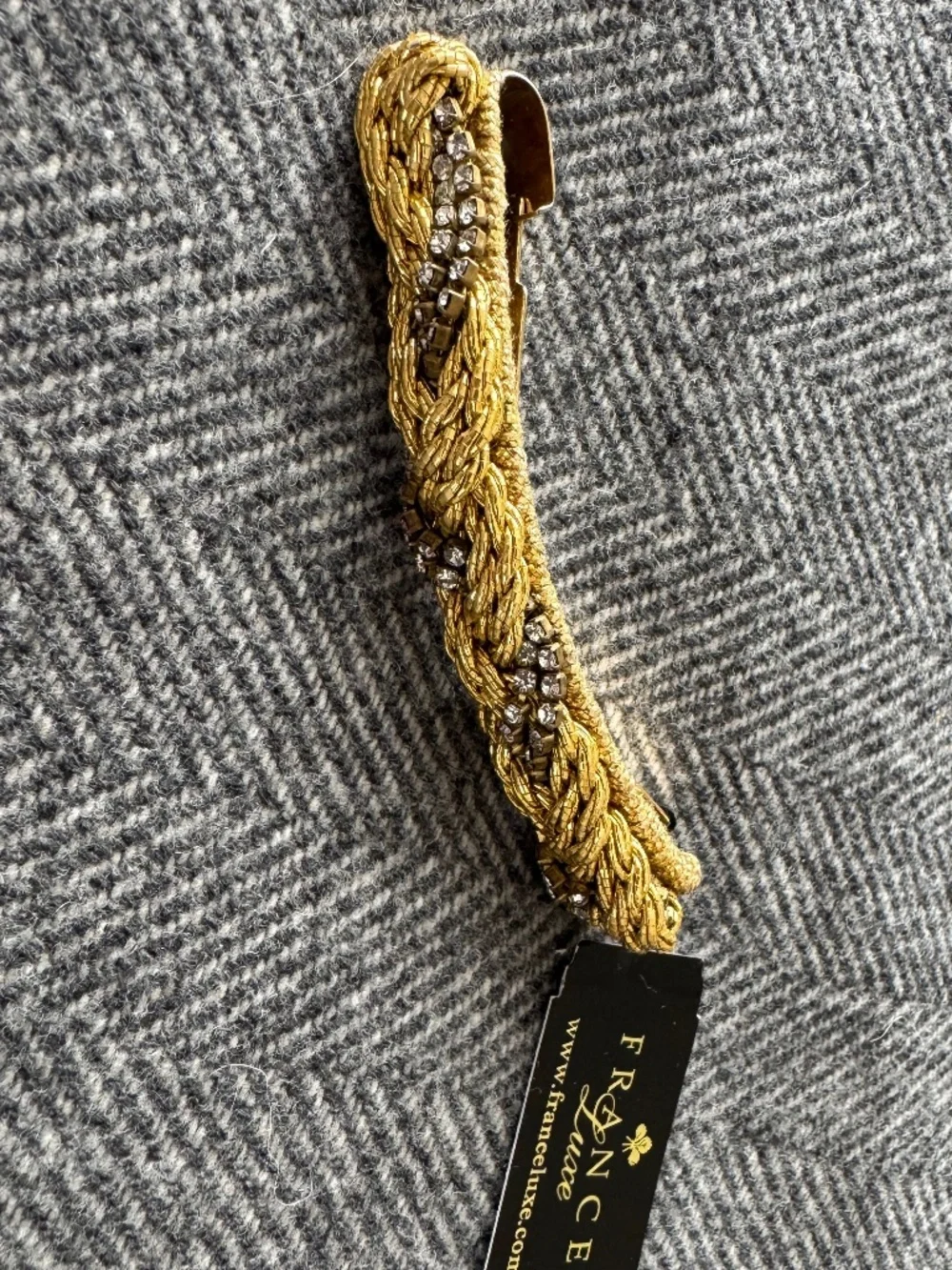 NWT, FRANCE LUXE, BRAIDED GOLD WITH CLUSTERS OF DIAMONDS WOVEN INTO THE BARRETTE